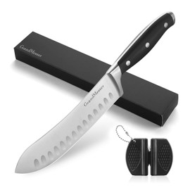 GrandMesser Butcher Knife - 7 inch Scimitar Chef Breaking Knife - High Carbon German Stainless Steel Forging Meat Cleaver - Ergonomic ABS Handle Triple-riveted - with Gift Box and Knife Sharpener