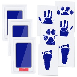Vicloon Baby Hand and Footprint Kit, Baby Handprint and Footprint Ink Kit Pet Paw Print Kit with 3 Ink Pads and 6 Imprint Cards, Inkless Print Kit Paw Print Kits for Dogs (Blue)