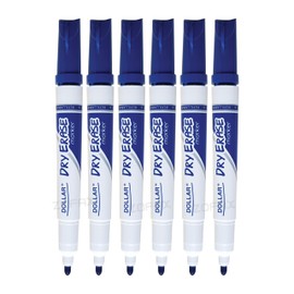 DOLLAR HLB2 Dry Erase Whiteboard Marker Pens, BLUE, Bullet Tip (2.0mm), Pack of 6, Dry Wipe Broad Markers, School Office Business Hospital Everyday Use