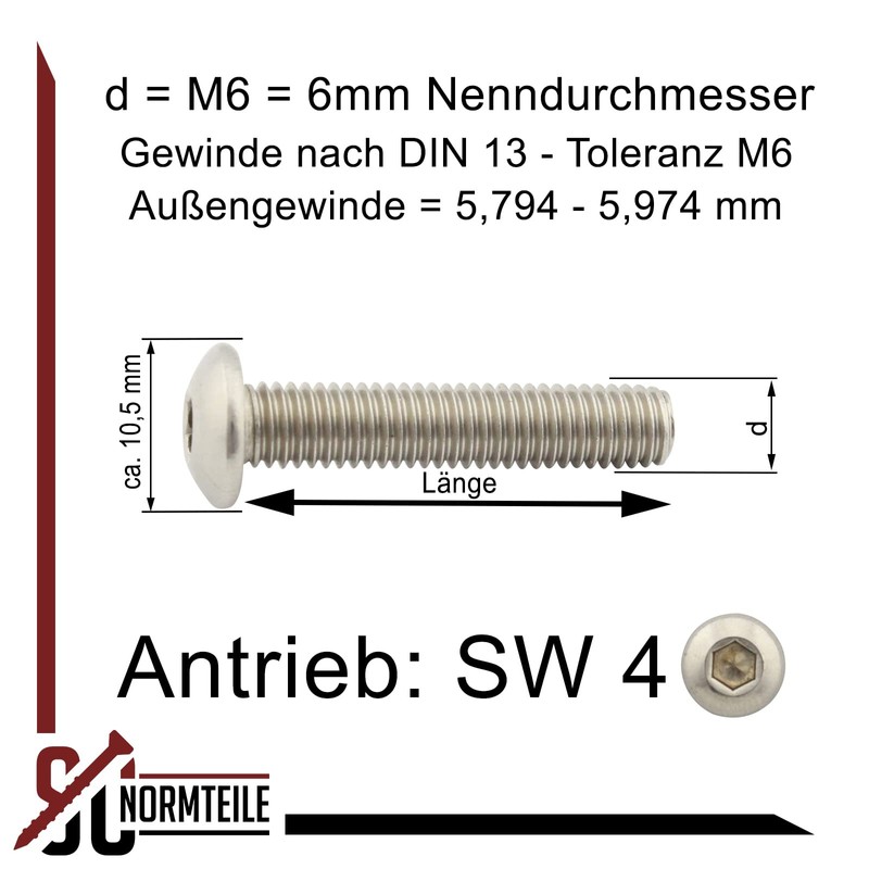 SC7380-1 Rounded Head Screws with Hexagon Socket (ISK) - M6