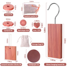 Woodever Cedar Blocks for Clothes Storage 56 Pcs, 100% Aromatic Planks with Metal Hooks, Cedar Wood Chips and Balls for Closets and Drawers, Fresh Scented Sachets