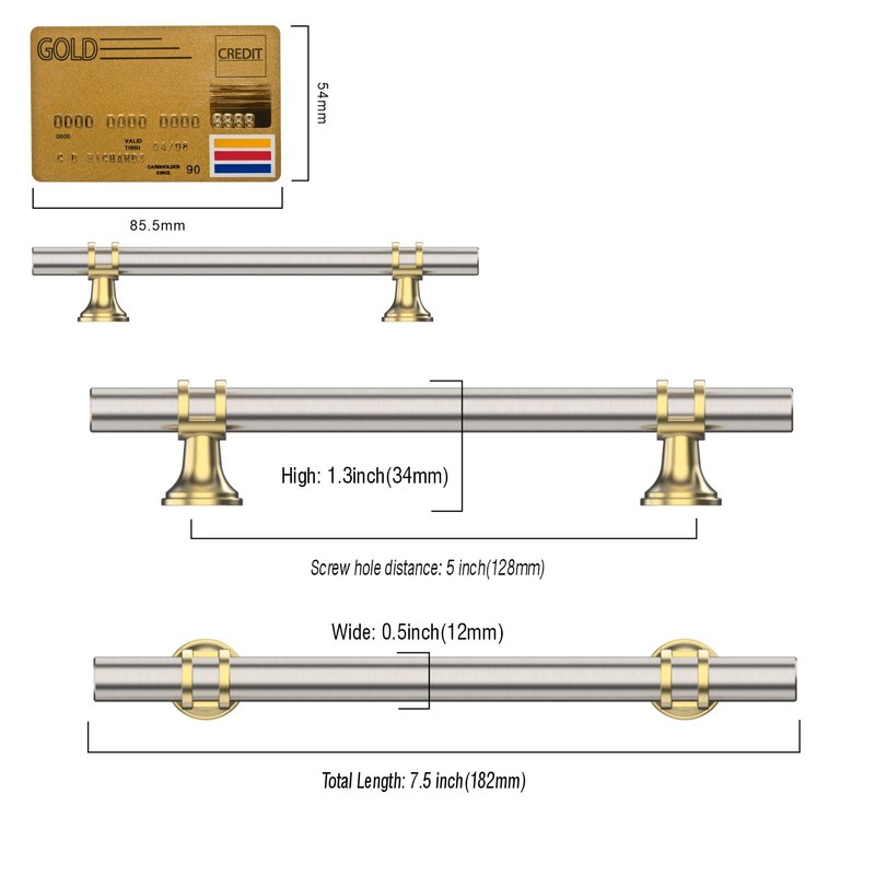 Amerdeco 10 Pack Brushed Satin Nickel and Gold Cabinet Pulls