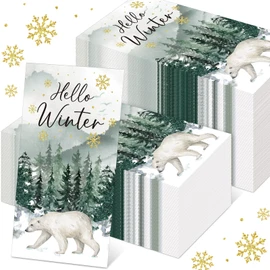 Saypacck 100 Pcs Winter Wonderland Napkins Paper Guest Towels Christmas 2 Ply Disposable Bathroom Hand Towel Xmas Tree Snowflake Decorative Winter Toilet Paper for Decoupage Kitchen Dinner Table Decor