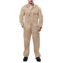 Kolossus Mens Long Sleeve Blended Coverall APPAREL with Zippered Frontal Pockets Khaki, Medium