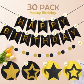WD&CD Happy Birthday Decoration Banners for Party, 2 Meters Decoration Bunting Banners for Birthday Party, Window and Children's Room Decorations(Black&Gold)