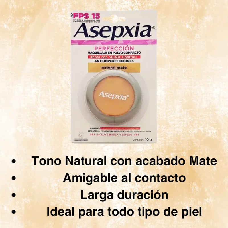 Asepxia Maquillaje Polvo Compacto Tono Natural Mate Fps15 Natural Mate