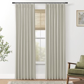 Linen Blackout Drapes 84 Inch Long 2 Panel Pinch Pleated Curtains with Hooks Rustic Sound Blocking Light Blocking Kids Curtains Bedroom Girls Neutral Beige (Greige)