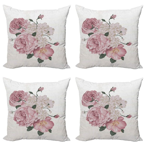 ABAKUHAUS Rose Throw Pillow Cushion Case Pack of 4, Old