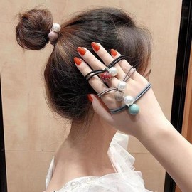 Simple Color-Blocked Pearl Sparkling Strong Hair Tie for Women Students / 여성 학생 심플 배색진주 블링블링 짱짱한 머리끈