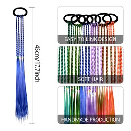 PQJSJDR 6pc Colored Hair Extensions for Kids,Crazy Hair Day Accessories for Girls with Rubber Bands Braided Synthetic Hairpieces Ponytail for Party Highlights & Cosplay Dress Up