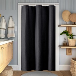 OWENIE Black Shower Curtain or Bathroom 72x72 Inch, 3D Embossed Textured Waffle Fabric Shower Curtains, Soft Hotel Farmhouse Style, Water Repellent, Machine Washable, Black, 72" W x 72" L