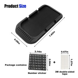 Car Dashboard Anti-Slip Mat Cell Phone Holder, Double-Groove Sticky Gripping Gel Pad with Number Plate, Multifunctional Car Dashboard Sticky Pad Mat, Stand for Navigation Cell Phone Sunglass Keys