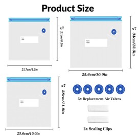 Sous Vide Bags 28Pcs, BPA Free Reusable, with Air Valve, Double-Layered Food Storage for Cooking, Food Storage, and Microwave Heating. 3 Size 21 Vacuum Zipper Bags, 2 Seal Clips, and 5 Air Valves.