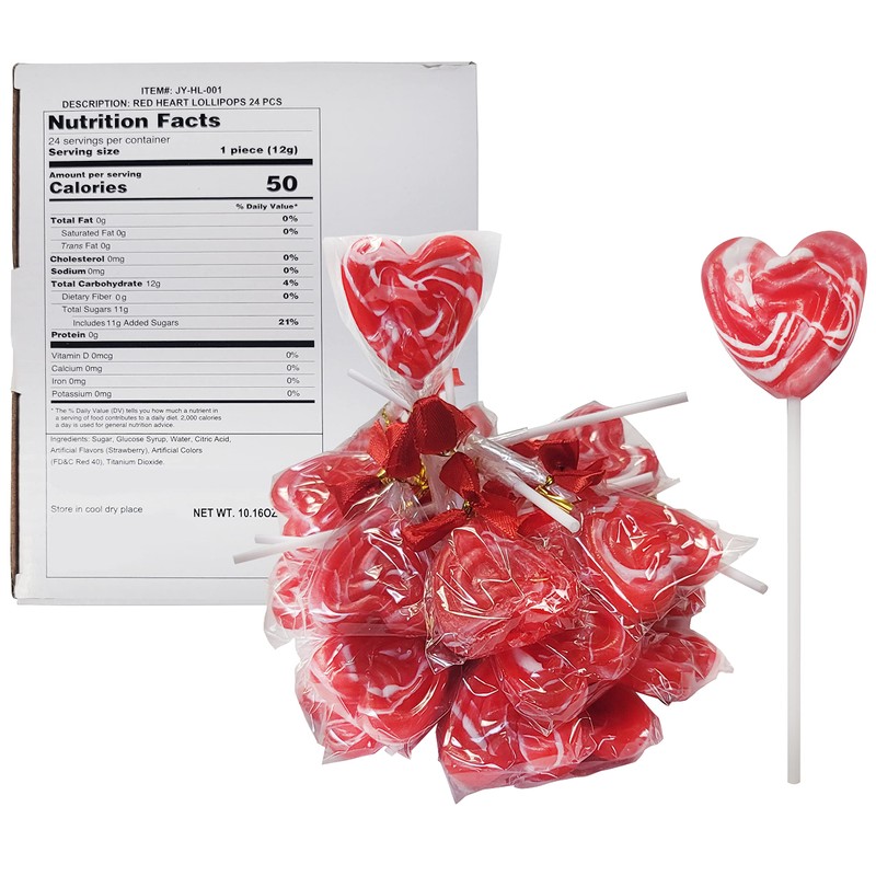 Naturejam Red Heart Lollipops 24 Count-Individually Wrapped Hard Candy For