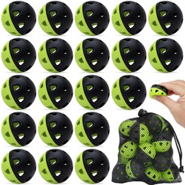 Coopay 20 Pack Practice Baseball 42mm Mini Plastic Hollow Softballs, Baseball Training Balls with Drawstring Bag for Indoor Outdoor Backyard Batting Practice (Half Green and Black)