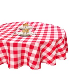 XWZO Checkered 48 Inch Round Tablecloth - Waterproof and Dustproof Washable Plaid Table Cloth for Dining Party, Outdoor Picnic and Camping, Decorative Gingham Table Cover, Red and White