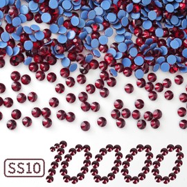 10000PCS Dark Red Hotfix Rhinestones Bulk, Glass Crystal Hot Fix Rhinestones for Crafts Clothes DIY Decoration, SS10, 2.7-2.9mm