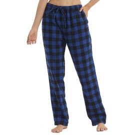 Flannel Pajama Pants Women with Pockets & Drawstring Comfy Plaid Lounge Pants Casual Stretch Cotton Sleepwear Bottoms Soft Pj Blue