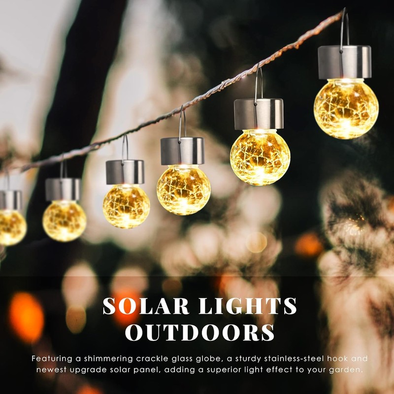 SOLPEX Hanging Solar Lights Outdoor, 8 Pack Decorative Cracked Glass