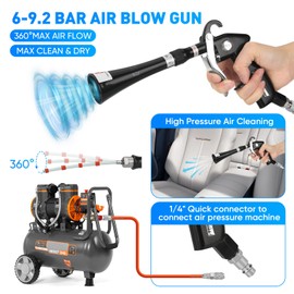 MYPIN Car Cleaning Gun, 6-9.2Bar Dry Blow Gun, High Pressure Compressed Air Blow Gun, Interior Car Cleaning with 2 Nozzles for Vehicle Car Carpet Dashboard Seat Upholstery (Black)