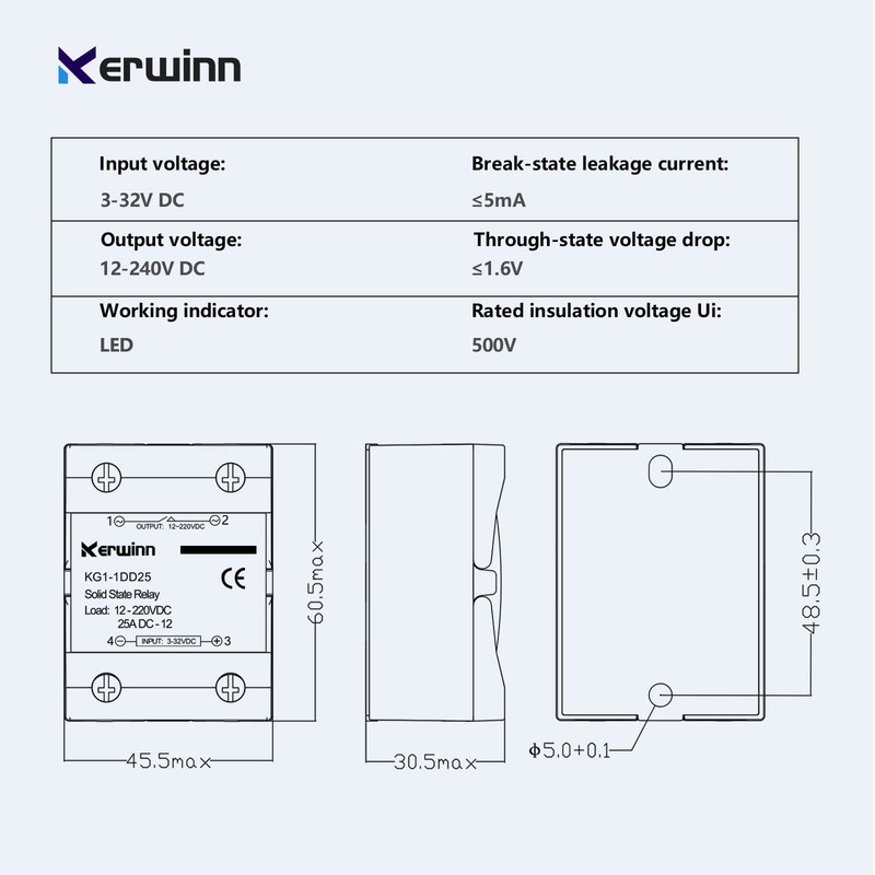 KERWINN Solid State Relay DC to DC 60A Input 3-32VDC