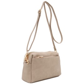 FashionPuzzle Triple Zip Small Crossbody Bag, Beige Brick, One Size