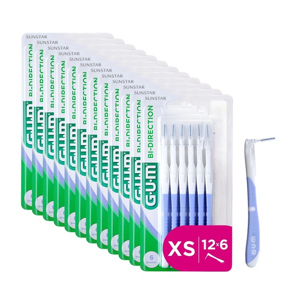 GUM BI-Direction 6 x 6 Dual Position Interdental Brushes, Antibacterial Bristles, 90 Degree Positioning, Teeth Cleaning and Plaque Removal, 0.6 mm, ISO 0