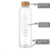 sunkey 32 oz Glass Water Bottle with Time Marker Bamboo