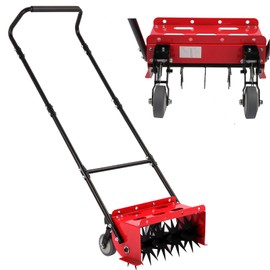 Lawn Aerator,16.5 inch Push Spike Aerator with Side skids, Height Adjustable Rear Wheel Pushed Aerator Lawn Tool, 2025 Upgraded Rolling Manual Tiller,Suitable for Lawn, Garden and Yard.