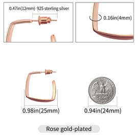 Surrounded Forest Square Hoop Earrings, 18K Gold Plated Stainless Steel Simple Square Open Hoop Earrings for Women, Rose Gold, No Gemstone