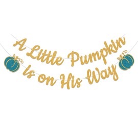 A Little Pumpkin is on His Way Banner, It's a Boy Sign, Pumpkin Boy Baby Shower Party Decorations, Little Pumpkin Baby Shower Decorations, Gold Blue Glitter