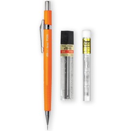 Pentel P205-97C Pastel Flowers Series Single Mechanical Pencil + 12 Hi-Polymer HB 0.5mm Refills + Z2-1N Eraser Refills (Pack of 4) (Fluorescent Orange)