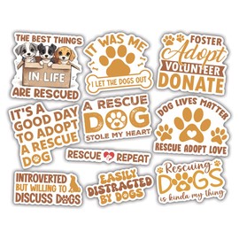 10pcs Rescue Dog Sticker Pack for Dog Moms, Dads, Kids, Animal Shelter Volunteers, Pet Adoption Advocates, Vinyl Decals for Laptops, Water Bottles, Journals, Waterproof, UV-Resistant