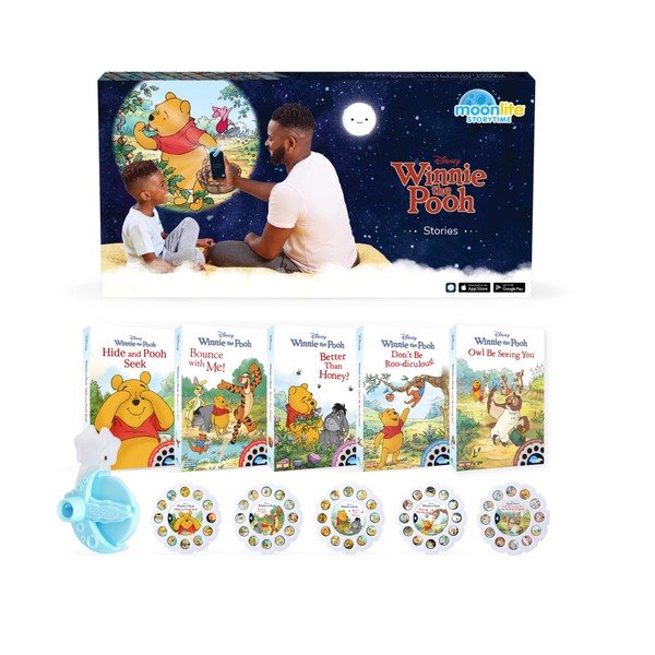 Moonlite Mini Projector with 5 Classic Winnie The Pooh Stories - A New Way to Read Stories Together - 5 Digital Stories with Light Projector - Winnie The Pooh Toys and Gifts for Kids Ages 1 and Up