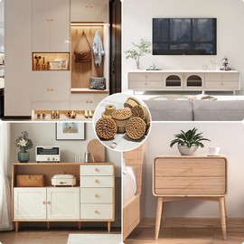 EXFU Pack of 6 Furniture Knobs, Wood, Rattan Furniture Knobs, Wooden Door Drawer Handles, Round Wooden Knobs, Natural Cabinet Knobs with Screws, Furniture Knobs, Wood Boho Decoration, with Screws