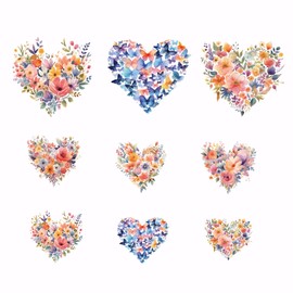 SUPERDANT 9PCS Flowers Iron on Decals for Clothing Love Hearts Heat Transfer Stickers Iron on Patches for DIY Clothes Valentine’s Day Hearts Butterflies Valentine Transfers for Hoodies T-Shirt Jackets