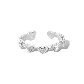 Elaximn Silver Plated Adjustable Heart Ring for Women | Hypoallergenic Open Stackable Promise Ring, Size 5-9 Gift for Her