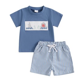 Ledy Champswiin Baby Boy Summer Clothes Set Short Sleeve Tops and Shorts 2Pcs Cute Toddler Two Piece Outfit (#626 Blue, 18-24 Months)