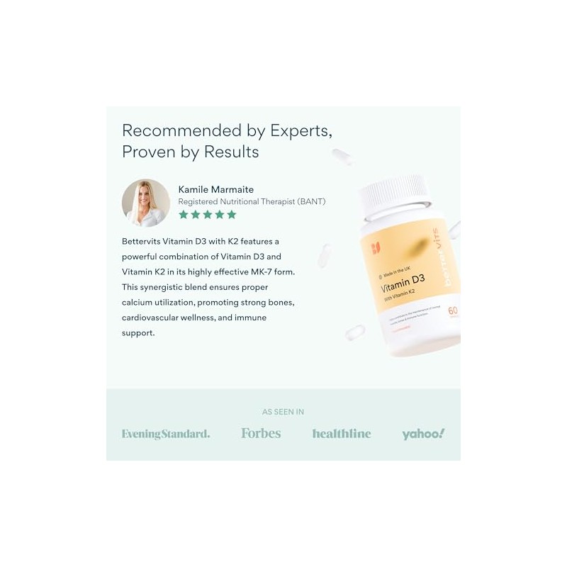 Bettervits Vitamin D3 4000IU with K2 MK-7 Supplements | 60