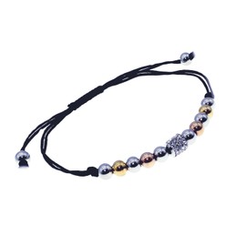 BDM Macrame and Steel Woman Bracelet in Black Braided Thread with Silver Gold and Rose Gold Balls with Adjustable Clasp, Metal