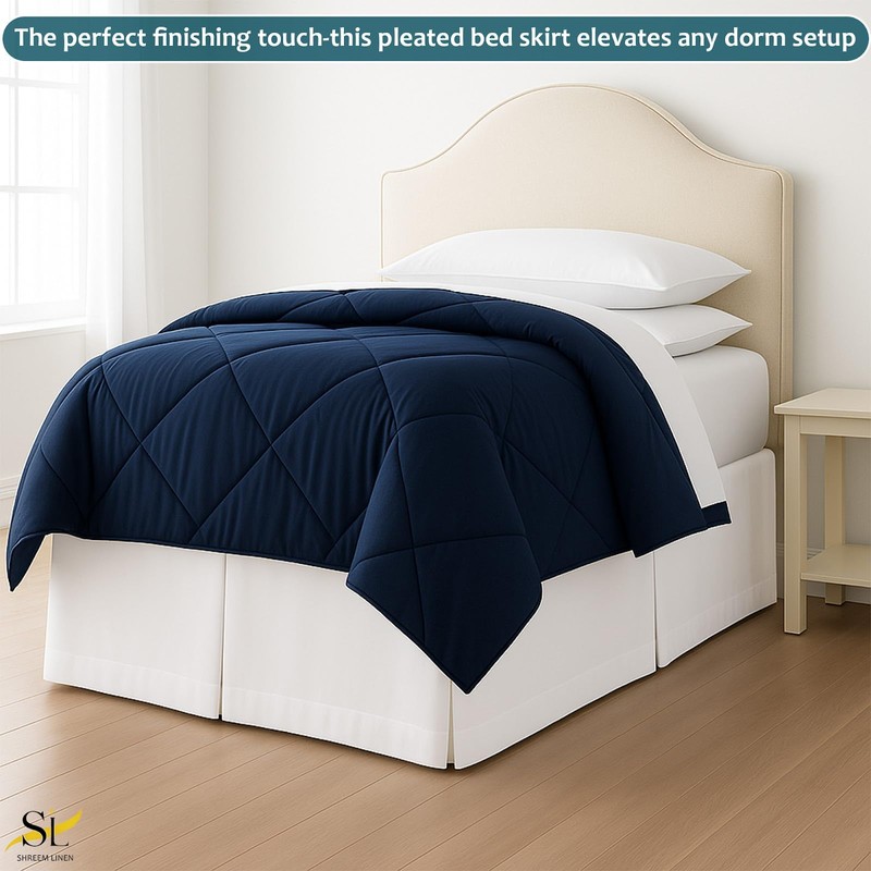 Shreem Linen Extra Long Pleated Dorm Bed Skirt, Twin XL
