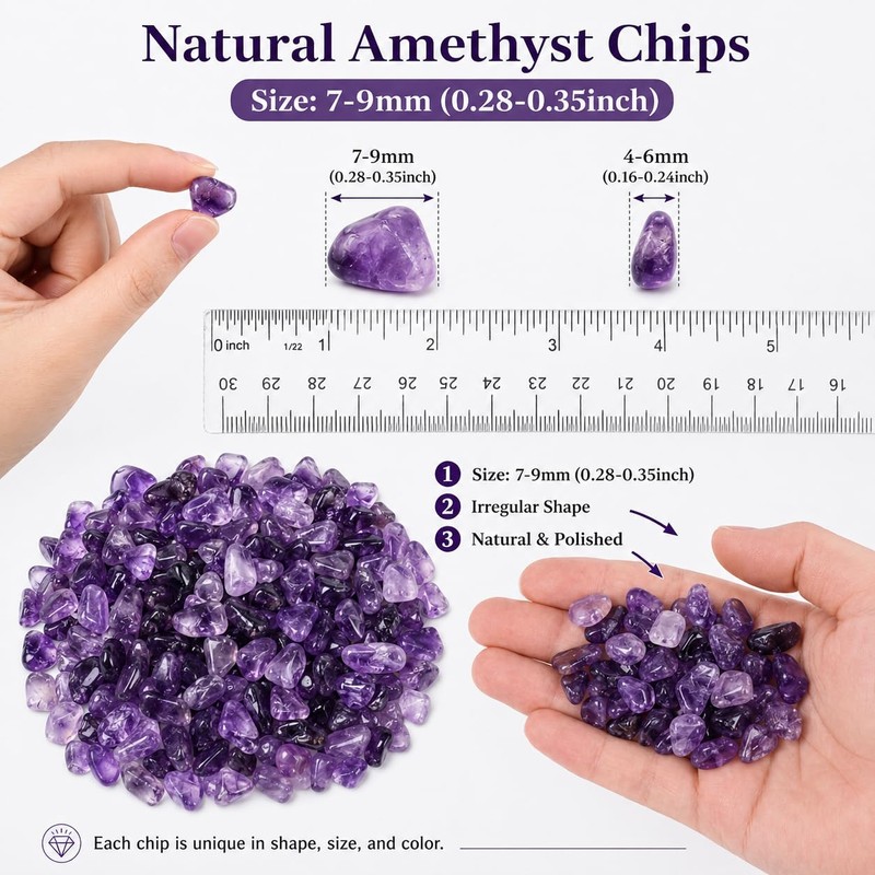 0.5LB Amethyst Gemstone Tumbled Chips, Healing Crystals Polished Gemstone Chips