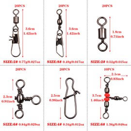 SHADDOCK 140pcs/box Fishing Swivel Snaps Kit Include Ball Bearing Swivel Snap Barrel 3 Way Triple Swivel Connector Clips Fishing Beads Fishing Accessories Set