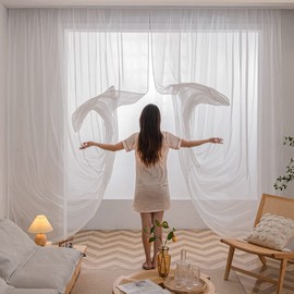 Window Ivory Sheer Curtains 130 Inches Length 2 Panels Voile Light Filtering Sheer Curtain Panel Drapes Treatment For Bedroom Living Room Children Room Kitchen Yard (Ivory, 52" W x 130" L | 2 pcs)