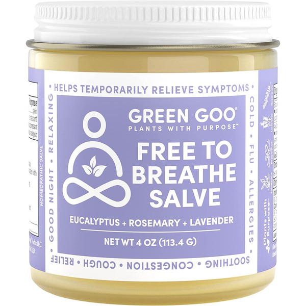 Green Goo Free To Breathe Natural Decongestant, Chest Rub Cream For Relief From Congestion & Difficulty Breathing, Promotes Restful Sleep, 4 Oz