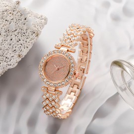 SENRUD Luxury Women Quartz Bracelet Watches Crystal Diamonds Dress Watch Female Waterproof Wristwatch (Rose Gold 1)