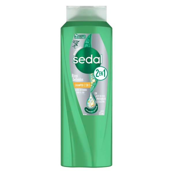 Sedal Shampoo Rizos Definidos 2 en 1, Verde, 620 ml