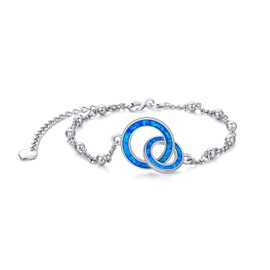 Blue Opal Mother Daughter Bracelet Interlocking Bracelet for Mother Daughter Friends, Sterling Silver