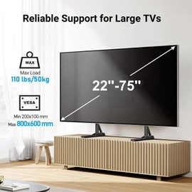 PERLESMITH Universal TV Stand Mount for 22-75 Inch TVs, Height Adjustable Table Top TV Stand, Great Load-Bearing Replacement TV Legs with Tempered Glass Holds up to 110lbs, Max VESA 800 x 600mm