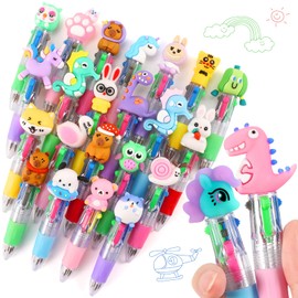 arscniek 24Pcs Multicolor Pen in One, 4-in-1 0.5mm Fine Point Cute Pens, Fun Kawaii Ballpoint Pen for Party Favors, Classroom Prizes, Teacher School Supplies, Bulk Gifts for Students
